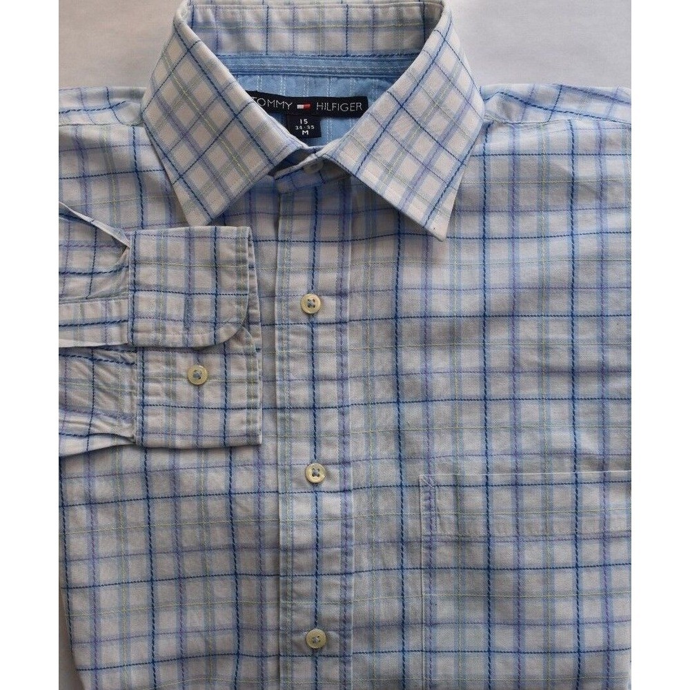 Tommy Hilfiger Men's Blue Plaids & Checks L/S Button Up Cotton Medium Shirt - Picture 8 of 12
